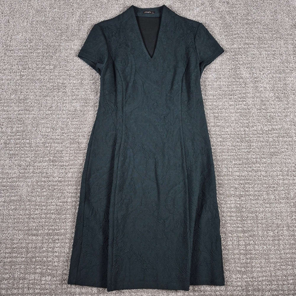 J McLaughlin Dress Womens M Green Paisley Jacquard Knit Textured V Neck Sheath